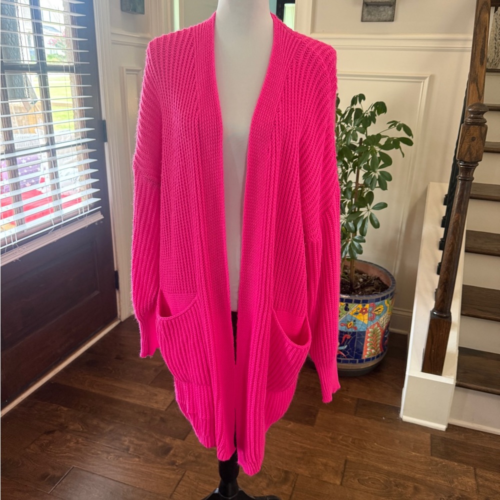 Fobya NWOT Hot Pink Open-Front Oversized Cardigan